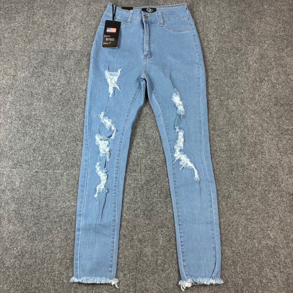 B.O.B Jeans Los Angeles‎ Distressed High Waisted Skinny Jeans Light Wash B1022 7
